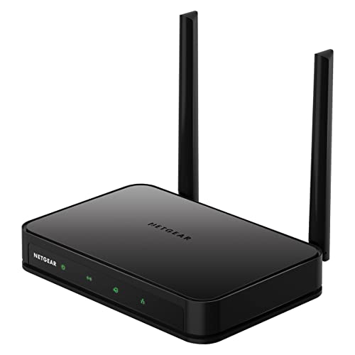 Black dual band WiFi router with two antennas and front status lights