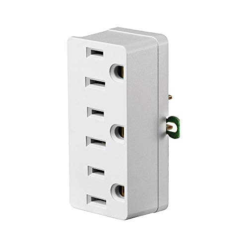 White triple outlet grounding adapter with a green ground tab
