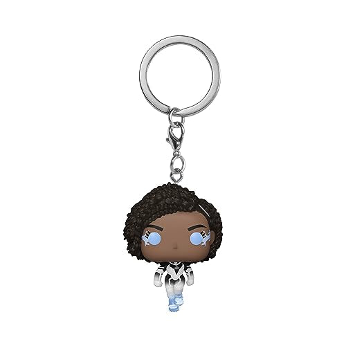 Photon bobble-head keychain in a white suit with glowing blue eyes on a silver ring