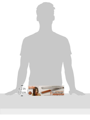 Outlined figure behind the flat iron box on a table, box 4.2 inches tall