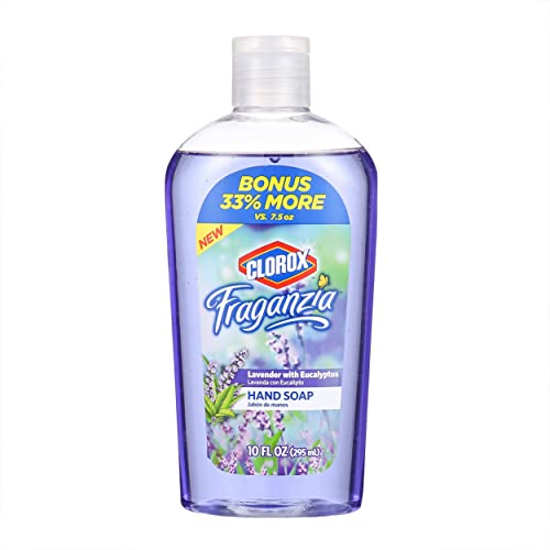 Clear bottle of purple lavender and eucalyptus hand soap, 10 fl oz