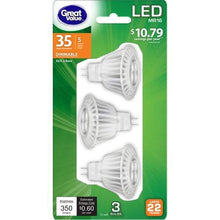 Load image into Gallery viewer, Great Value LED Dimmable MR16 (GU5.3) Light Bulbs, 5W (35W Equivalent), Soft White, 3-Pack
