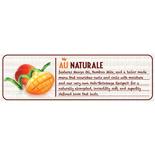 Au Naturale banner describing mango oil and bamboo milk with a cut mango