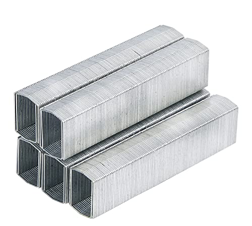 Five staple strips stacked, showing their deep legs end-on