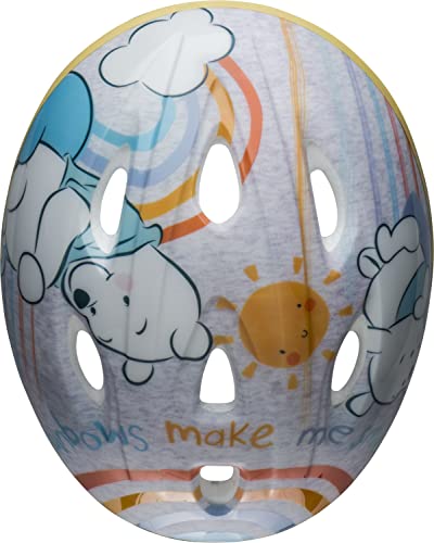 Top view of the Pooh toddler helmet with vents, Pooh, clouds and a smiling sun