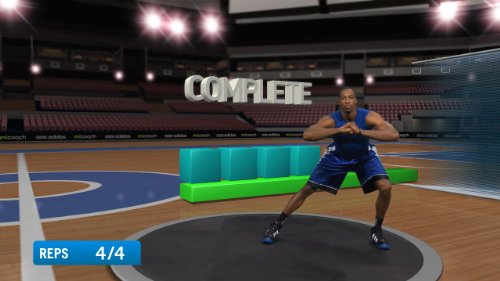Basketball player doing lateral lunges on a court, set complete