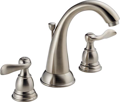 Delta Faucet Windemere Widespread Bathroom Faucet Brushed Nickel, Bathroom Faucet 3 Hole, Bathroom Sink Faucet, Metal Drain Assembly, Stainless B3596LF-SS