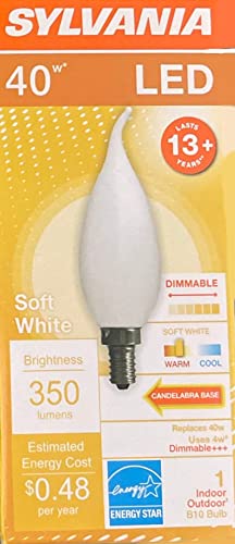Sylvania LED B10 Chandelier Bulb, 40 watt Equivalent, Dimmable, Soft White, Candelabra Base, Indoor Outdoor LED Light Bulb