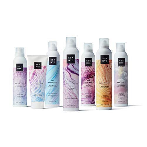 SGX NYC hair care range of seven sprays and a curl cream in pastel labels