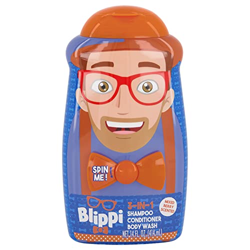 Blippi Taste Beauty 3-in-1 Kids’ Bodywash, Shampoo, and Conditioner, 14 Ounces, Mixed-Berry Scent