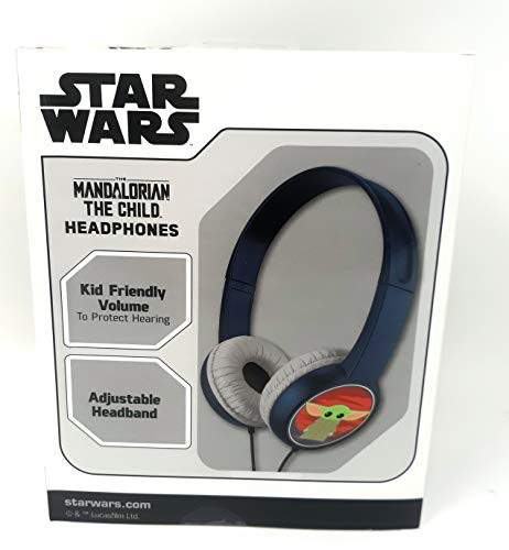 Back of the box: navy and grey headphones with Grogu, adjustable headband