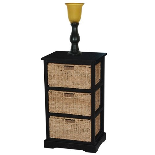 Style Selections 14-1/2-in Black Wicker Table and Lamp with Glass Shade