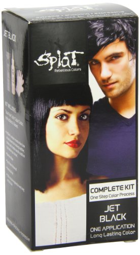 Angled jet black hair dye kit box showing the side panel