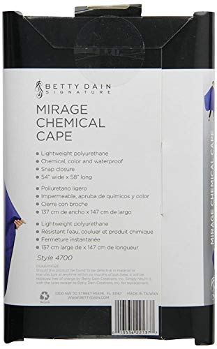 Back of the Mirage cape package: waterproof polyurethane, 54 x 58 inches
