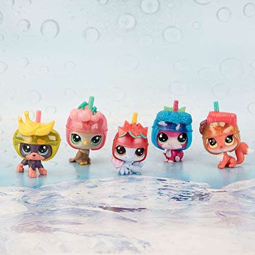 Five slushie-helmet pet figures lined up on an icy surface
