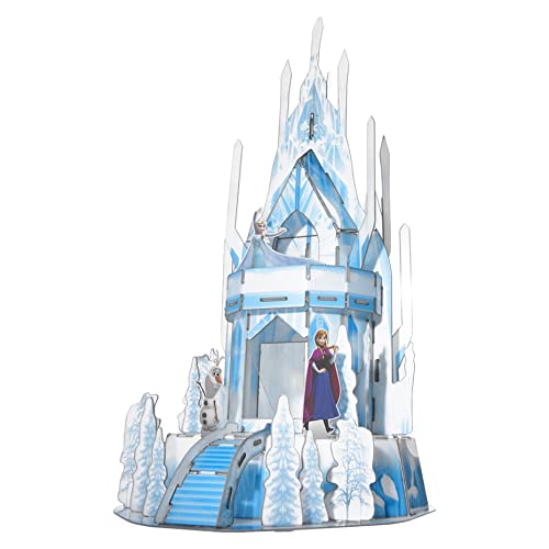 Built ice castle puzzle with Anna and Olaf standees by the staircase