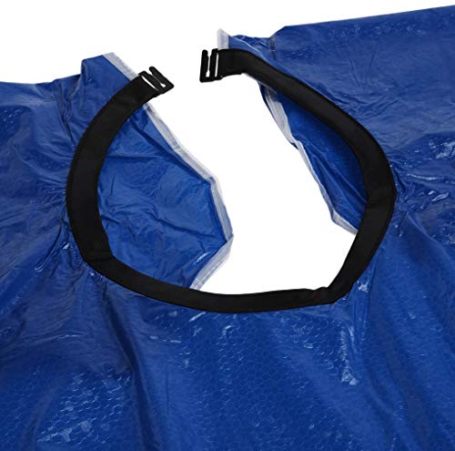 Black nylon neckband with a hook closure on the blue cape