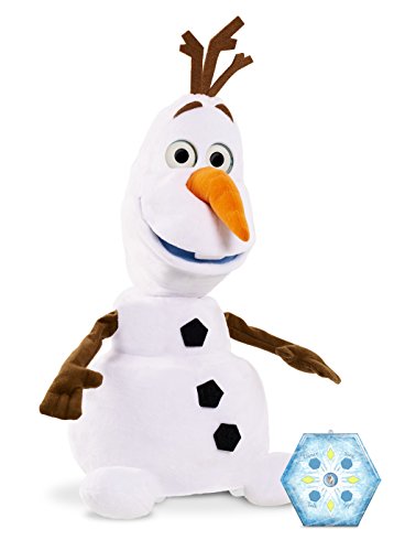 Ultimate Olaf plush with stick arms beside its snowflake remote control