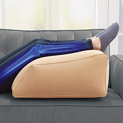 BulbHead Ramp Must-Have Elevating Rest Relieves Leg, Hip and Knee Pain, Improves Circulation, Reduces Swelling-Inflatable Bed Wedge Pillow, Beige
