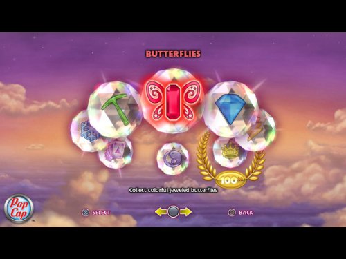 Mode select screen with the Butterflies mode highlighted