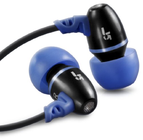 JLab Audio J5 Metal Earbuds Style Headphones, Guaranteed for Life -Black/Electric Blue
