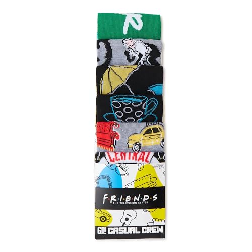 Six pairs of Friends crew socks folded in their retail sleeve