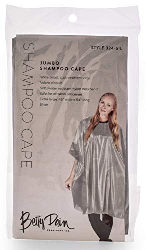 Betty Dain Jumbo Shampoo Cape package: waterproof vinyl, 45 x 54 inches, silver