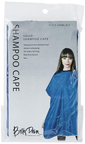 Betty Dain Solid Shampoo Cape package: waterproof vinyl, 36 x 54 inches, blue