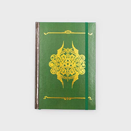 Green Zelda journal with a gold foil crest and elastic band