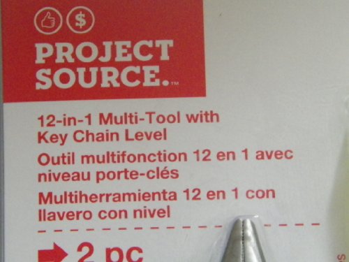Close-up of the Project Source label: 12-in-1 multi-tool with key chain level