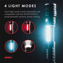 Load image into Gallery viewer, 500 Lumen COB LED Work-Light and Flashlight, Red Light Mode and Red Flashing Light Mode, 4x Adjustable Zoom, Magnetic Base, No Need to Buy Batteries SLYDE KING is Rechargeable - NEBO 6726 Slyde King
