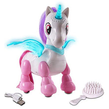 Load image into Gallery viewer, NKOK USB PetBotz - Robo Unicorn, Rechargeable, Miniature, Interactive pet Robot, Lights up, Sound Activated, Makes Noises on Command, Comes with Necklace and Hair Brush, USB Charger Included
