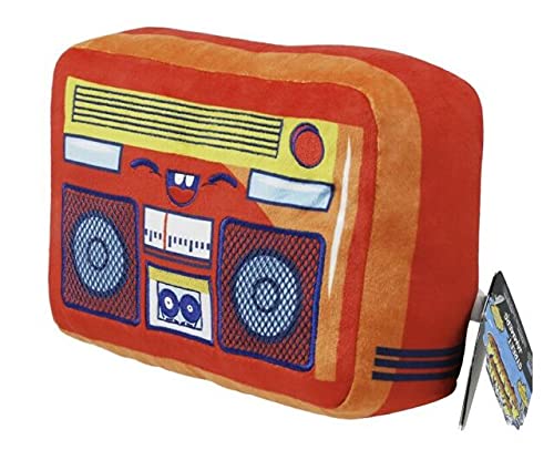 Subway Surfers boombox plush toy at an angle, with its hang tag on the side