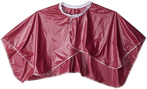 Front of the burgundy vinyl shortie cape with a snap neck