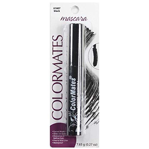 Black waterproof creme mascara with a curved brush on a blister card, 0.27 oz