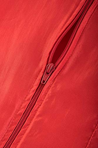 Close-up of the red zipper pull on the barber jacket front