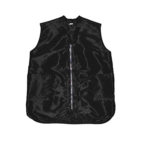 Betty Dain Glitz Rhinestone Zipper Salon Stylist Vest, Rhinestone Closure and Iridescent Fabric, V-Neckline, Adjustable Belt, Pockets with Zippered Bottoms, Water Resistant Lightweight, Black, L - Realmdrop Shop