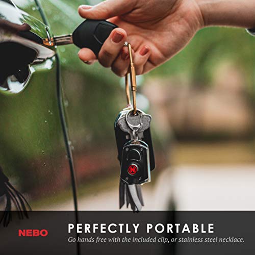NEBO Mini Rechargeable Keychain Flashlight: Features 6 Unique Light Modes, Including 400 Lumen Turbo Mode and 3 LED Color Options; Easily Secured via Necklace, Lanyard or Keyring – MYCRO 6714 (Black)