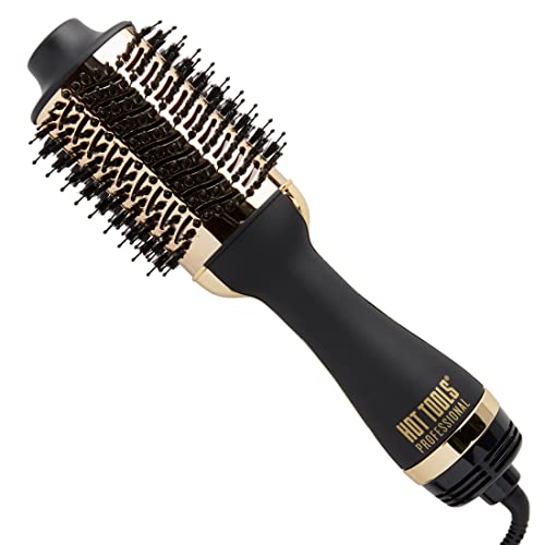Black and gold oval hot air brush dryer and volumizer