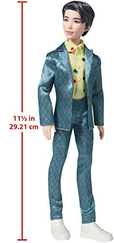 BTS RM doll beside a height marker showing it stands 11.5 inches (29 cm) tall
