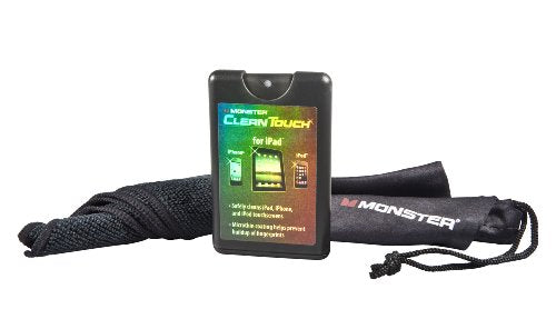 Monster CleanTouch screen spray card with black microfiber cloth and pouch