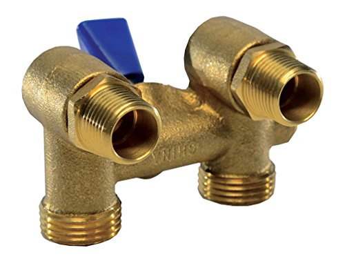Brass dual washing machine valve with a blue lever handle