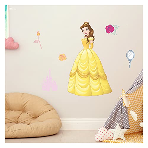 Disney Princess Wall Decals - Belle Beauty and The Beast Stickers Wall Decals with 3D Augmented Reality Interaction - Princess Wall Decals for Girls Bedroom - Measures 18