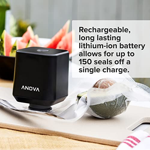 Sealer pressed on a bag holding a halved avocado: up to 150 seals per charge