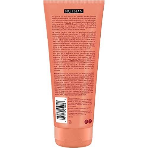 FREEMAN Clearing Sweet Tea & Lemon Peel-Off Clay Facial Mask, Antioxidant Rich Skincare Treatment, Protects Skin and Lightens Dark Spots, Face Mask Perfect For Combination Skin, 6 fl.oz./175 mL Tube UPC: 072151459013 - Realmdrop Shop