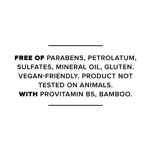 Text panel: free of parabens, sulfates and mineral oil, vegan, with provitamin B5 and bamboo