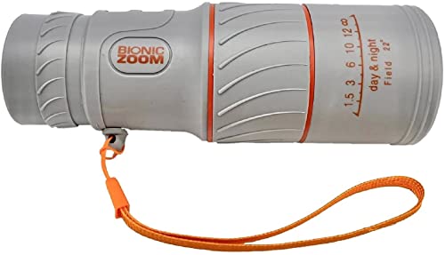 Grey Bionic Zoom monocular scope with orange wrist strap and zoom markings