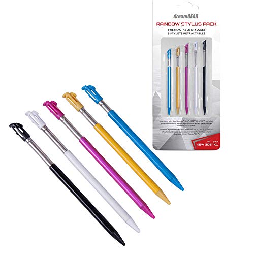dreamGEAR Rainbow Stylus Pack: Compatible with Nintendo NEW 3DS XL, Includes 5 Retractable Stylus, Fits Directly In New 3DS XL, Easy to Grip, Increases Touchscreen Accuracy