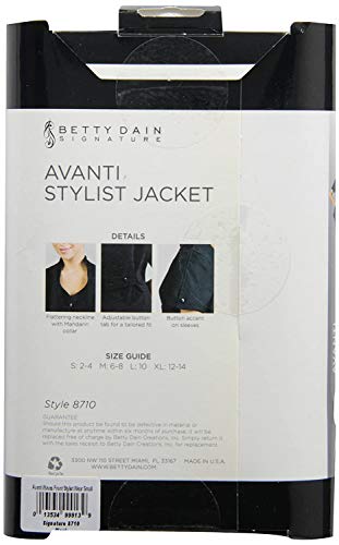 Back of the Avanti Stylist Jacket package with details and size guide