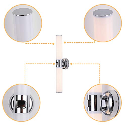 Sconce with close-ups of the chrome end caps, center band and wall plate